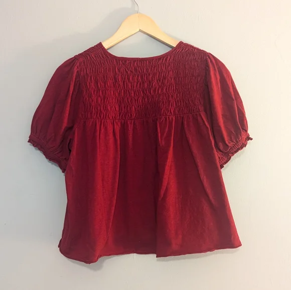 American Eagle Sunchaser Knit Puff Sleeve Smocked Top - Picture 6 of 7